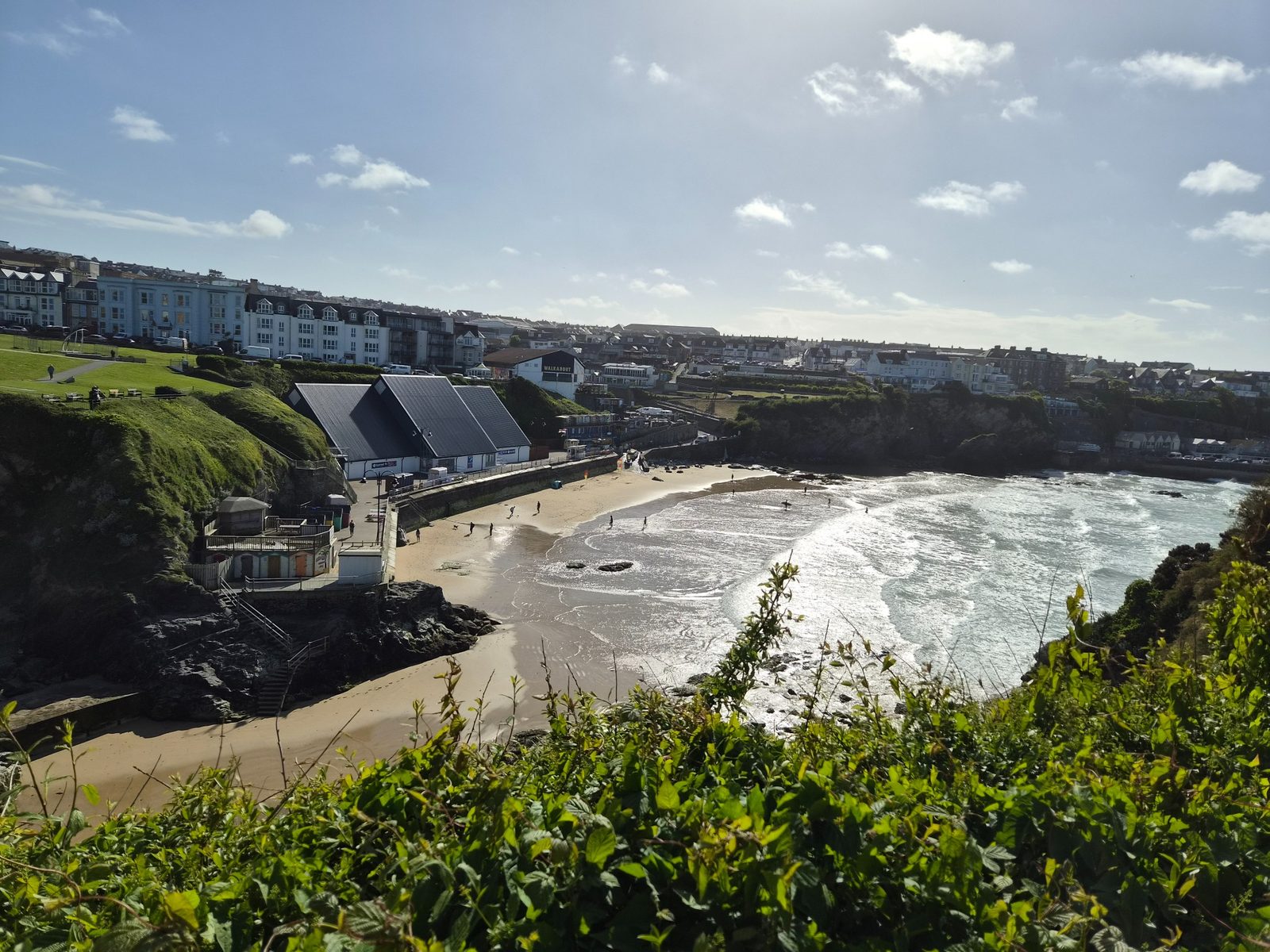 Scenic cove and beach view in Newquay on the Cornish coast.