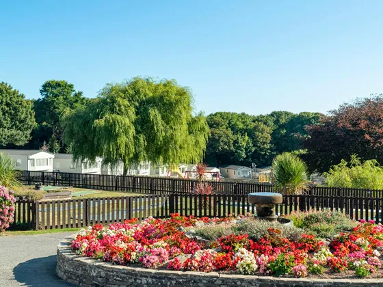 Colourful landscaped flower beds and gardens at the holiday park.